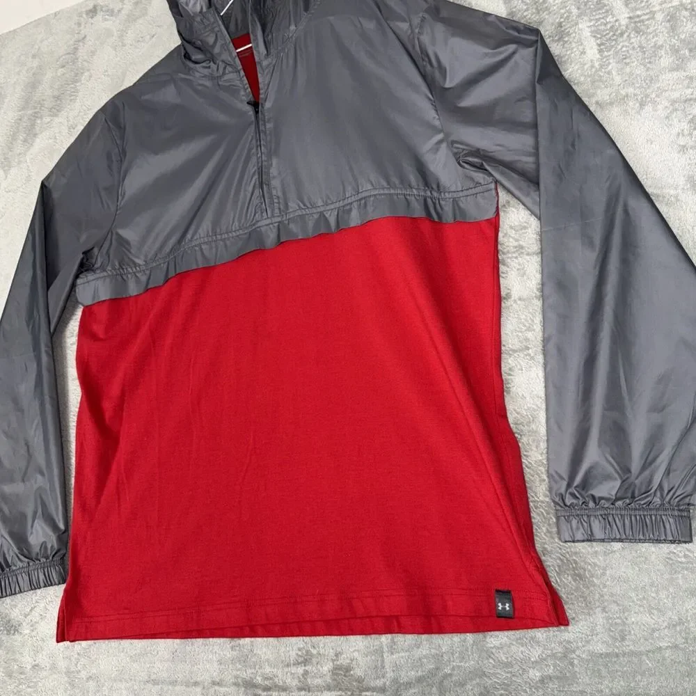 Under Armour Light Windbreaker, 1/4 Zip, Long Sleeve, Althetic Mens‎ Large, Red